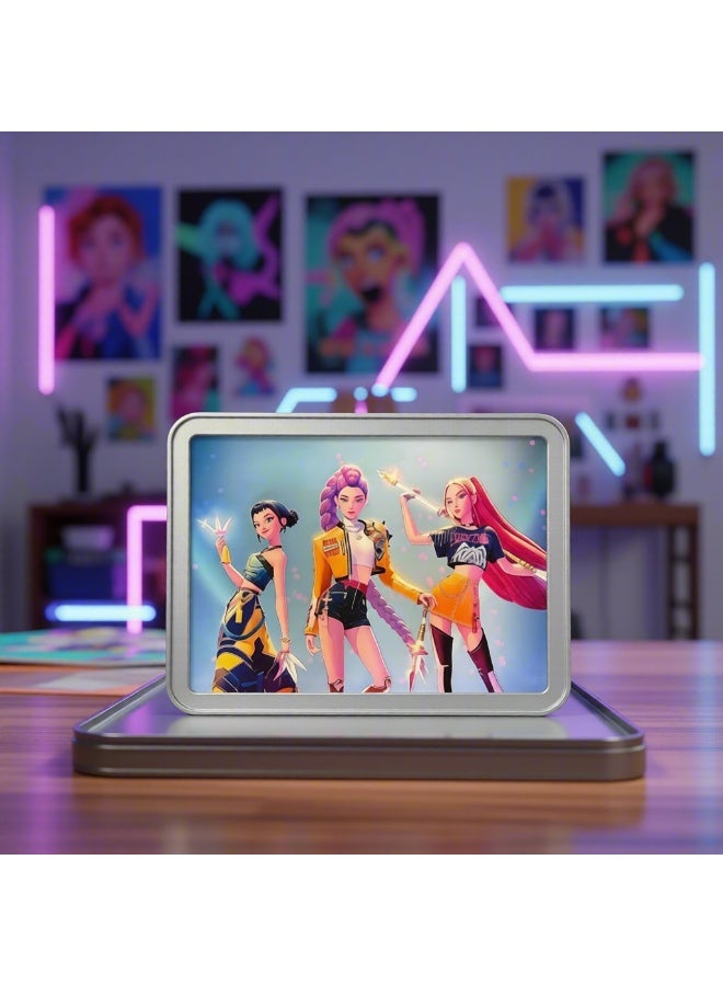 ECLux K-Pop Demon Hunter Mirror Lamp Painting, a 2-in-1 magic mirror and LED art frame, with three adjustable light colors, USB rechargeable decorative lamp, a perfect birthday and holiday gift for fans, suitable for bedroom and dressing table decoration. - Image 3